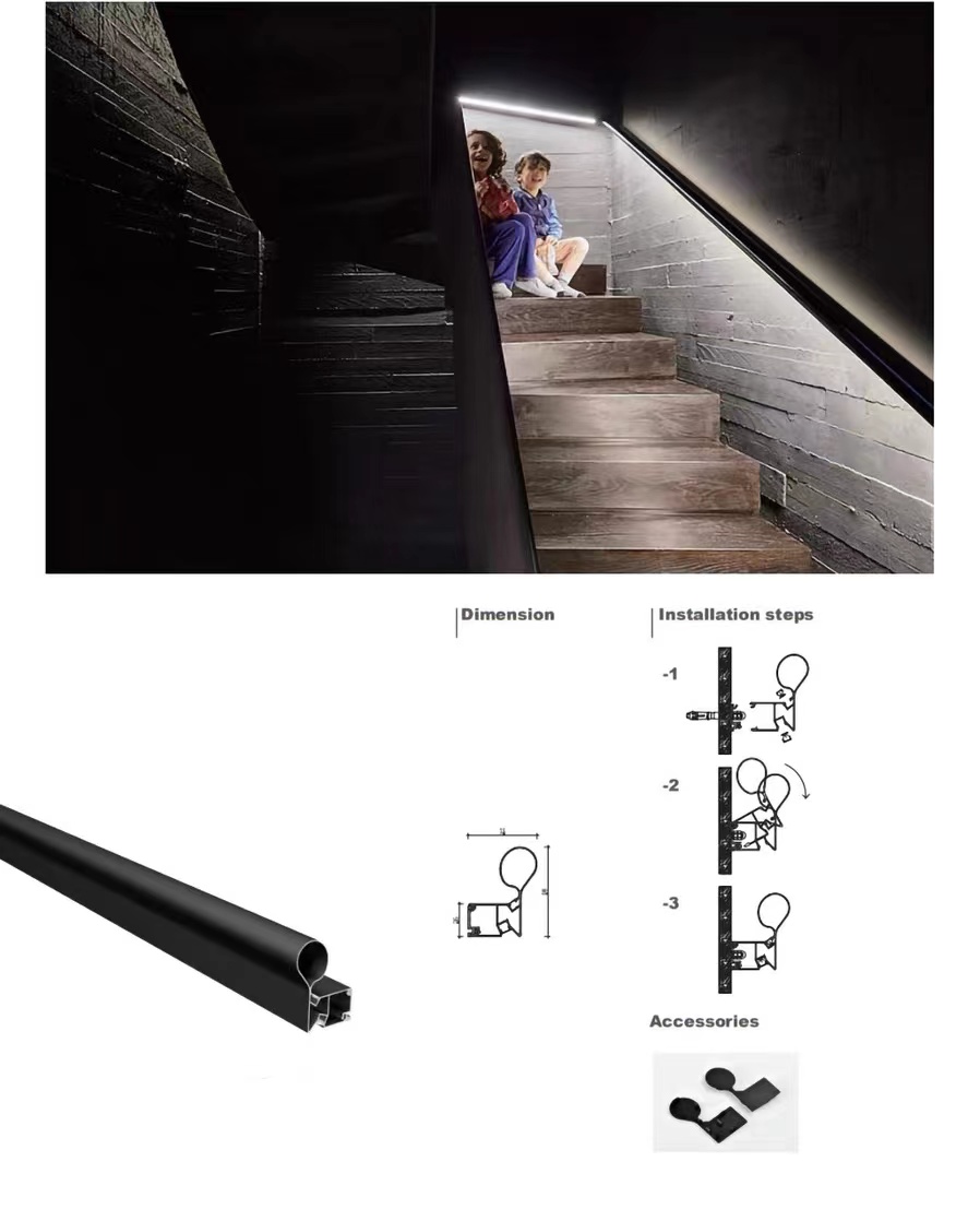 New Minimalist Staircase Handrail Light Side Wall Light Upper Lower Illuminated Circular Exposed Line Light