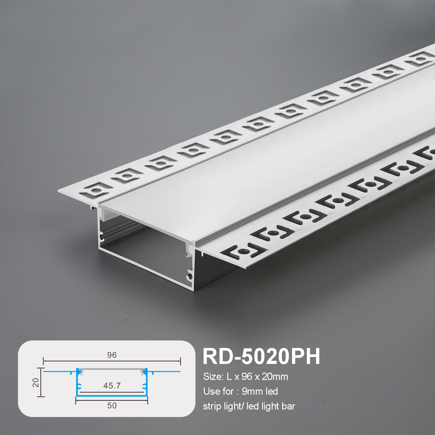50 x 20 Recessed Aluminum Profile for LED Strips