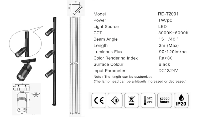 Mini Track Light Size