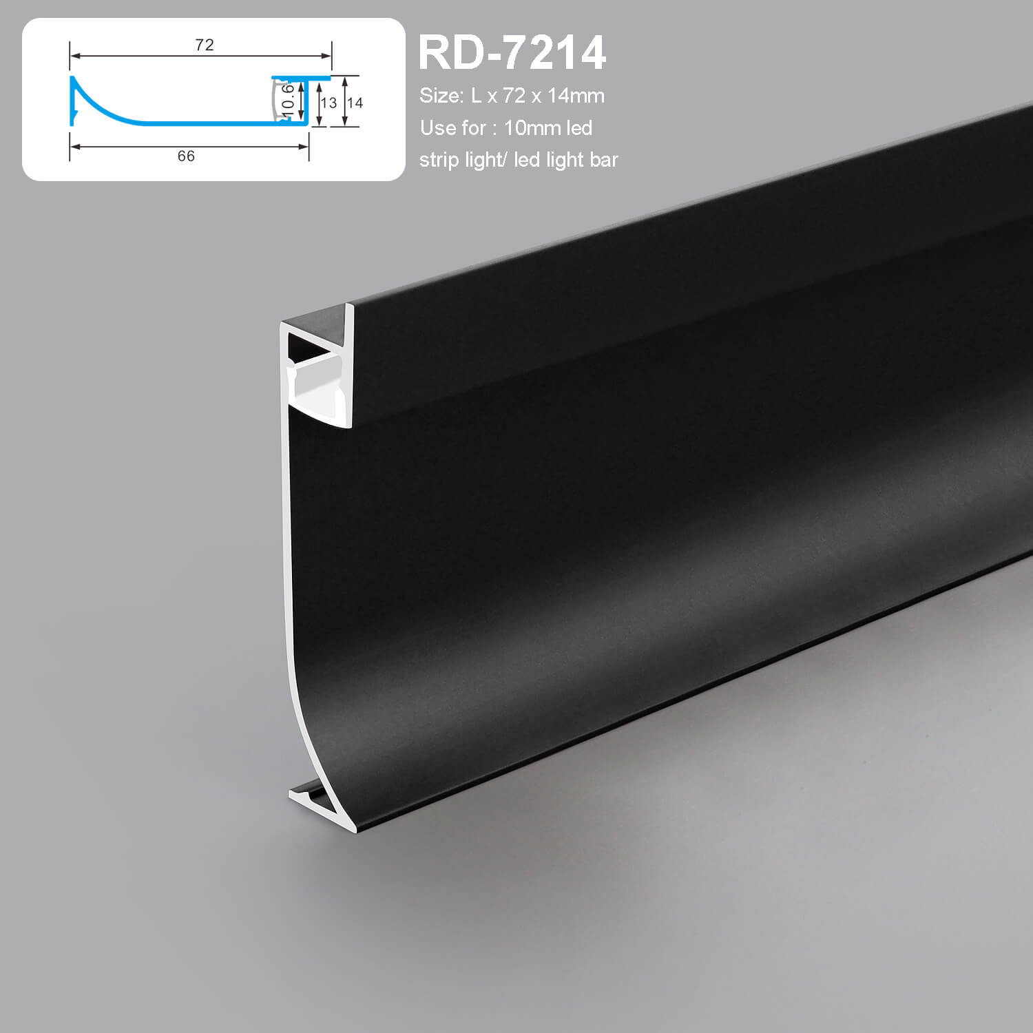 Black Profile LED Linear Wall Skirting Lighting 72x14mm
