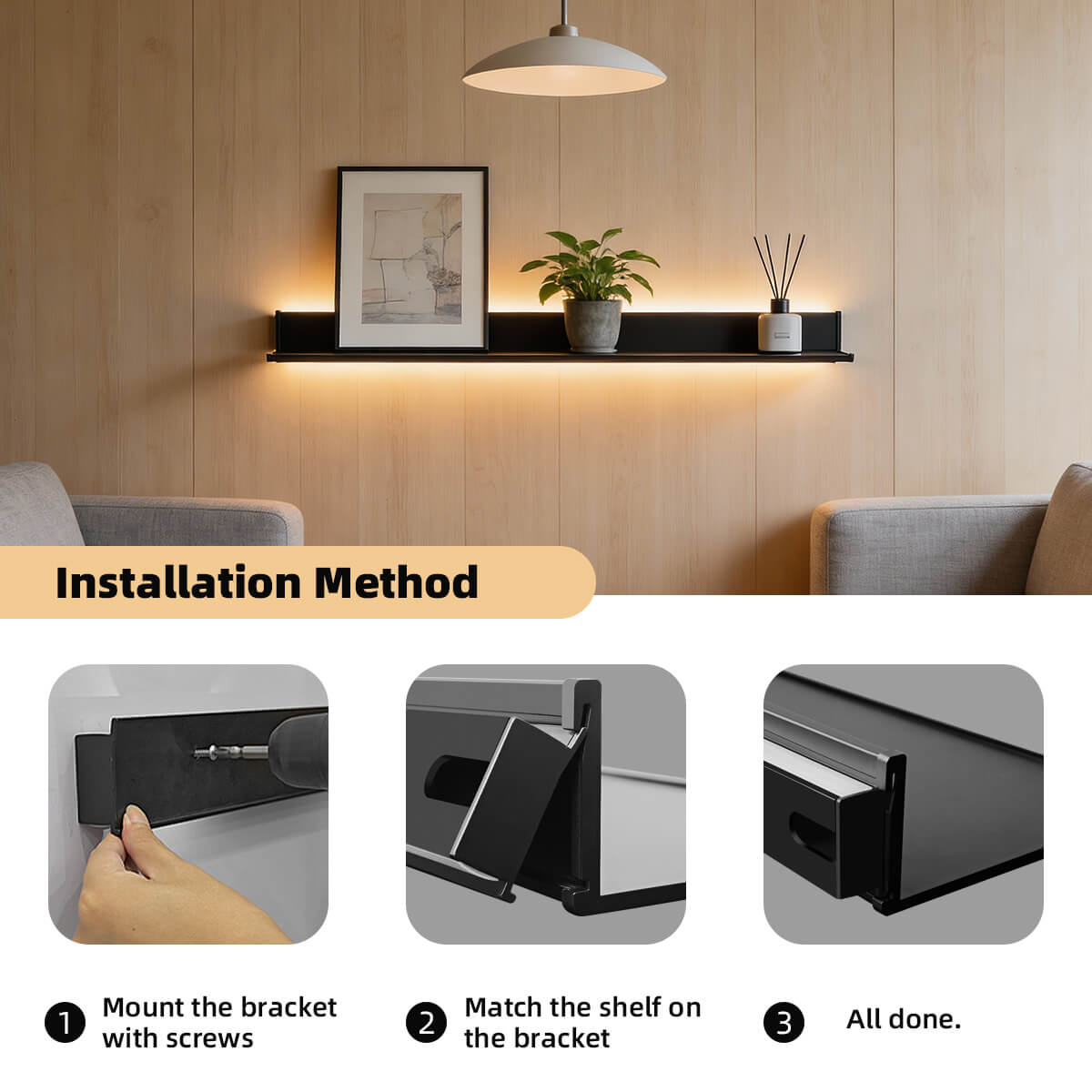 WS01 Metal Wall Mount LED Storage Shelf