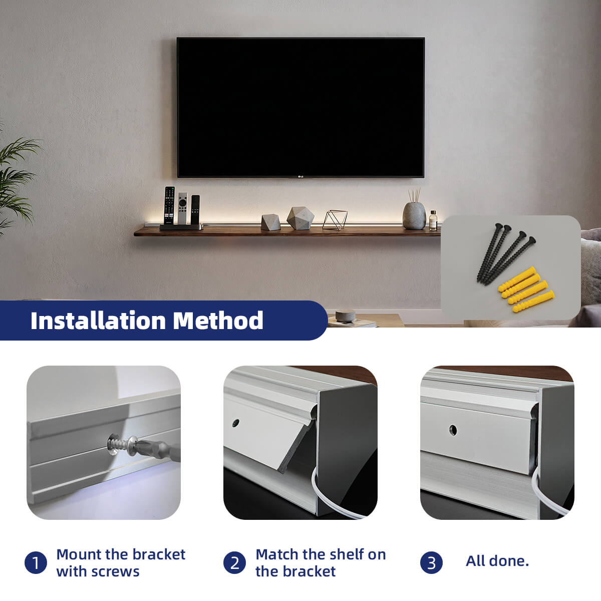 LED Wall Shelf Unit with Wood Board RD-WS05