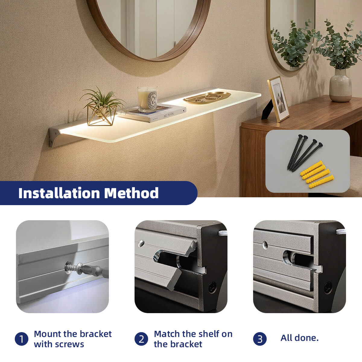 LED Wall Floating Shelf Unit with Acrylic Board