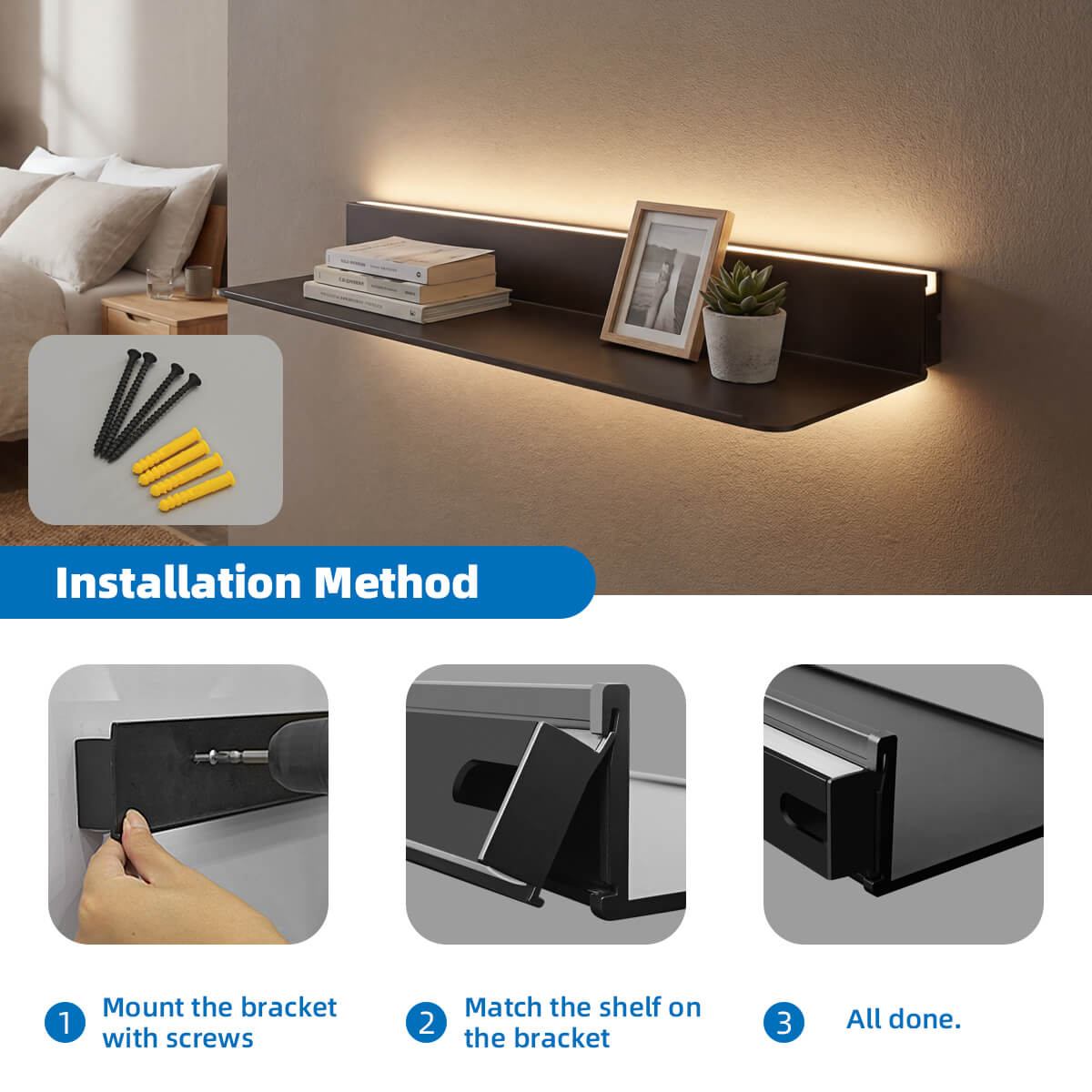 Custom Size LED Wall Floating Shelf Unit RD-WS07