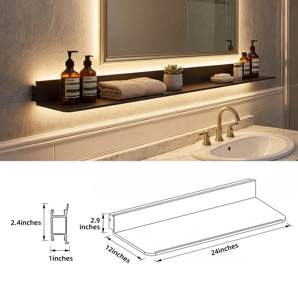 Custom Size LED Wall Floating Shelf Unit RD-WS07