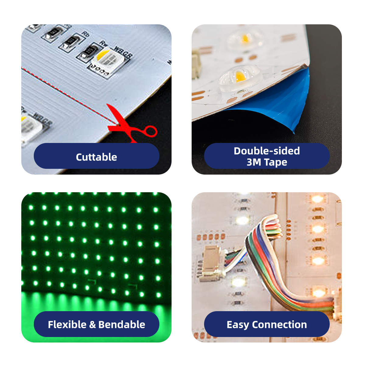 Flexible LED Light Sheet with Lens for Marble Backlighting DC24V 98LEDs Cuttable Dotless Uniform