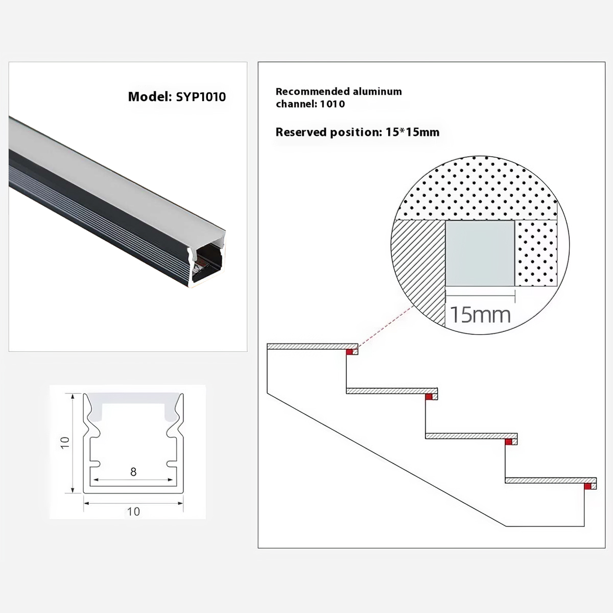 RD-SL1010-Aluminum Channel Recessed Stair LED Light Sequential Step Light Controller Kit